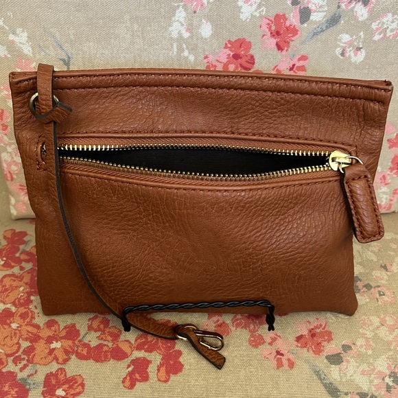 Lucky Brand Faux Leather Brown Small Pouch Zipper Bag, Make Up, Travel, Flat - Picture 3 of 11